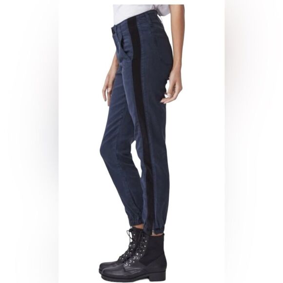PAIGE Mayslie Sporty Navy Denim Black Side Stripe Utility Ankle Jogger 34 - Picture 4 of 4